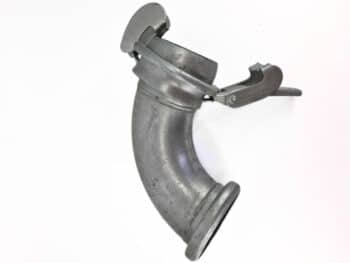 Der Bogen S11 90° Bauer ist ein gebogenes Metallrohrstück mit einem Klemm- und Hebelmechanismus an einem Ende, dargestellt auf weißem Hintergrund.