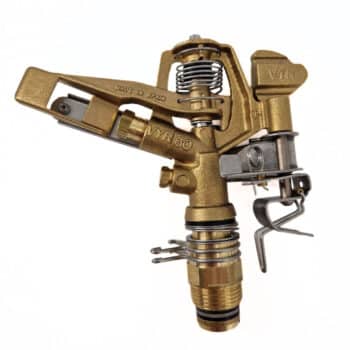 Nahaufnahme des Kreis- und Sektorregners SV60 aus Messing, mit Metallfedern, Einstellhebeln und Gewindesockel vor weißem Hintergrund.