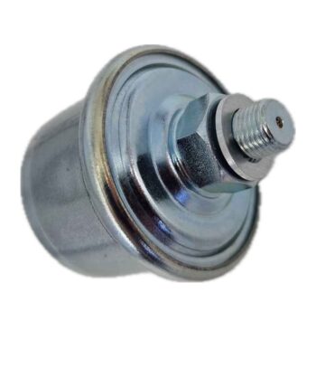 Nahaufnahme des Öldrucksensors für Elcos, eines Metalldrucksensors mit Gewindeanschluss, vor weißem Hintergrund.