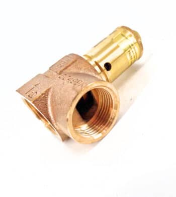 Das Sicherheitsventil RP 1, ein Messing-Überdruckventil mit Gewindeanschluss, ist auf weißem Hintergrund abgebildet.