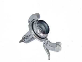 Der Übergang Hakenverschluss auf Kugel-Hebelverschlussring, ein Metallgerät mit verstellbaren Komponenten und Griff, ist vor einem weißen Hintergrund abgebildet.