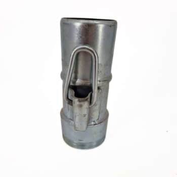 Die Schnalle mit Gewinde ist ein Rückschlagventil aus Metall mit einem Gewindeende und einer klappbaren Innenklappe zur Regelung des Flüssigkeitsdurchflusses in Rohrleitungen.