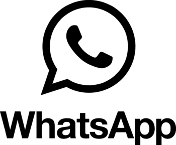 Schwarzes und weißes WhatsApp-Logo mit einer Sprechblase mit einem Telefon-Symbol, das Messaging-Dienste über dem Wort WhatsApp in fetten, schwarzen Buchstaben auf einem weißen Hintergrund darstellt.